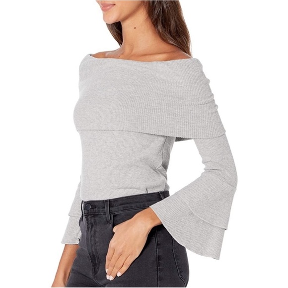NWT, Chaser, Women's Love Rib Off Shoulder Tiered Peplum Sleeve, lightly ribbed - Picture 1 of 10